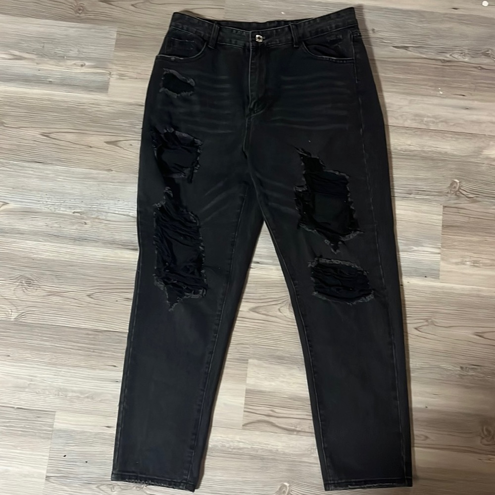 Black ripped/distressed straight jeans